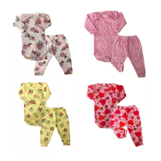Kit 8 Peças 4 Body + 4 Culote Estampados Pijama Bebê Algodão Calça + bore Roupa De Bebe Menino Menina Criança