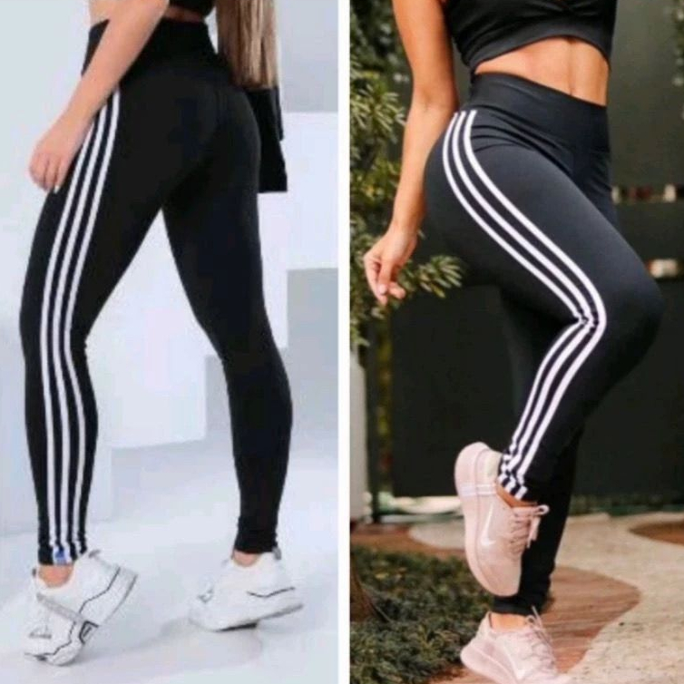 Calça Leg 3 Listras Legging Suplex Feminina Cintura Alta Academia Fitness em Oferta na Shopee