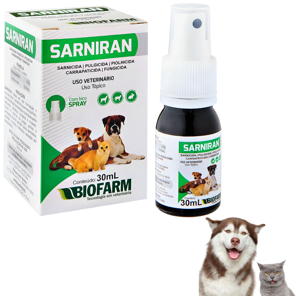 Sarniram 30ml Tratamento Sarna Pulga Carrapato Biofarm