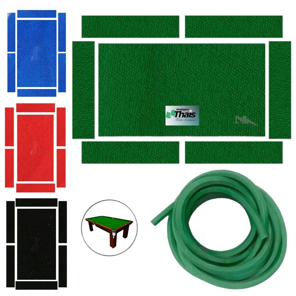 Pano Tecido Mesa De Sinuca Bilhar 2,25 M X 1,30 M Pedra E Tabelas Cortado KIT Borracha L P/ Tabelas