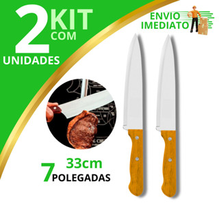 Kit 02 Faca De Cozinha Inox Profissional 7 Do Chef Cabo Madeira 30CM em Oferta na Shopee