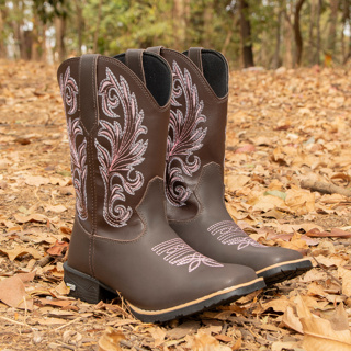 Botina Bota Texana Tribal Rosa Bico Quadrado Bordada Lançamento em Oferta na Shopee