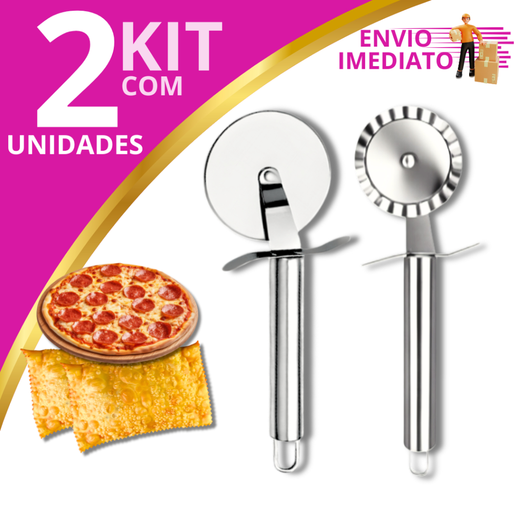 Kit 02 Carretilhas Cortador De Massas Pastel e Pizzas Em Aço Inox