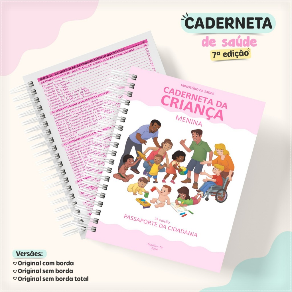 Miolo impresso caderneta de Saúde 7º EDIÇÃO ( MENINO e MENINA ) Encadernação offset 75g.