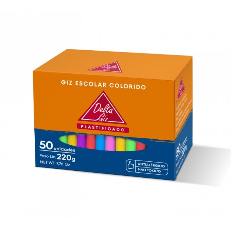 Giz Escolar Delta Colorido Plastificado 50 unidades em Oferta na Shopee