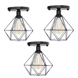 Kit 3 Lustre De Teto Industrial Plafon Retrô Aramado Diamante em Oferta na Shopee