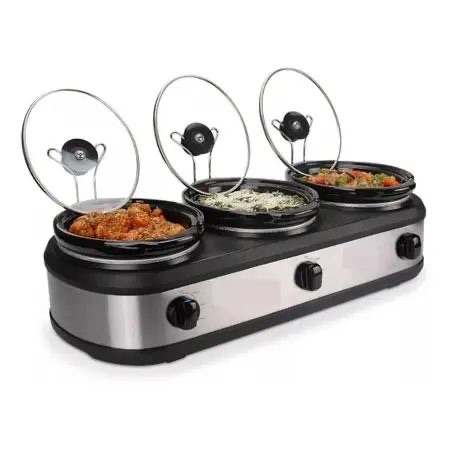 Rechaud Elétrico Luxo Triplo Buffet Aço 2,4 L Slow Cooker 127V