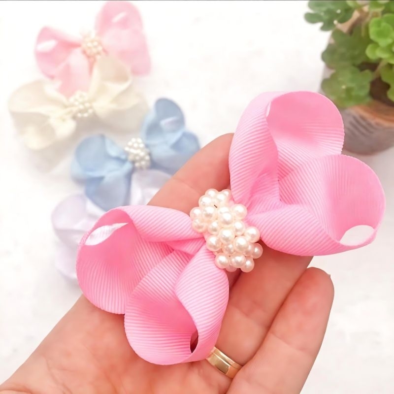 ki 6 Presilhas Laço de Cabelo Infantil Boutique Com Chuva De Pérolas Borrachinha Antideslizante