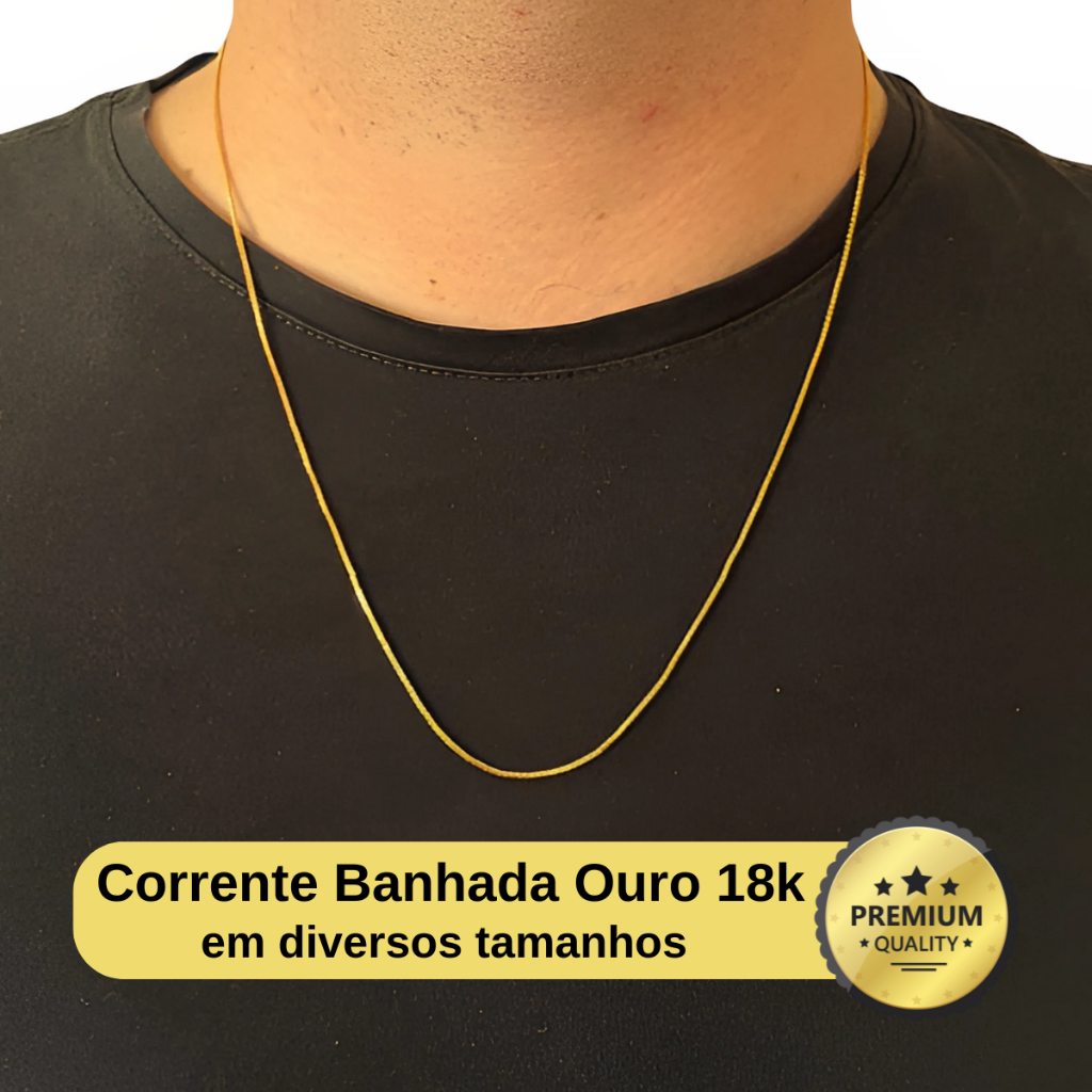 Corrente Masculina Fina Banhada Ouro 18k Correntinha Veneziana Cordão 50cm 60cm 70cm Garantia 1 ano
