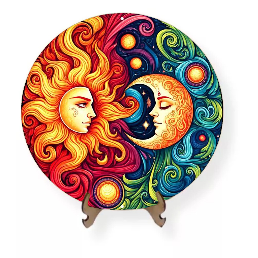 Placa Decorativa Mini Mandala Quadro em MDF Sol e Lua