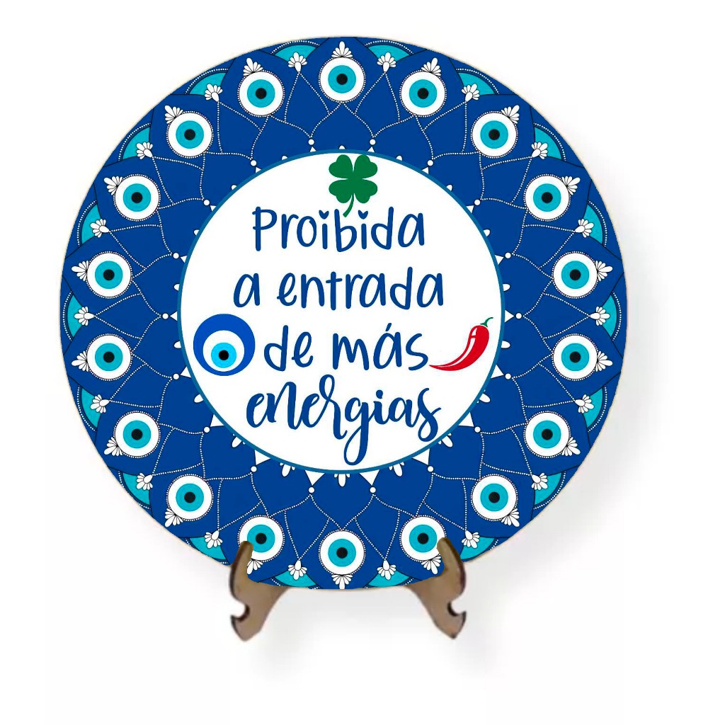 Imagem Placa Decorativa Quadro Mandala em MDF Olho Grego Proibida a Entrada de Más Energias Proteção Espessura 3mm