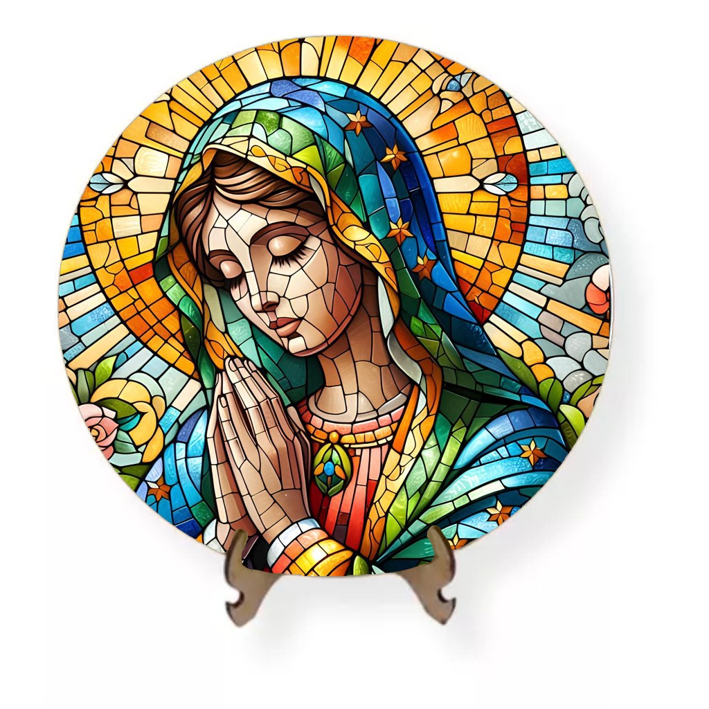 Placa Decorativa Mini Mandala Quadro em MDF Nossa Senhora Estilo Vitral