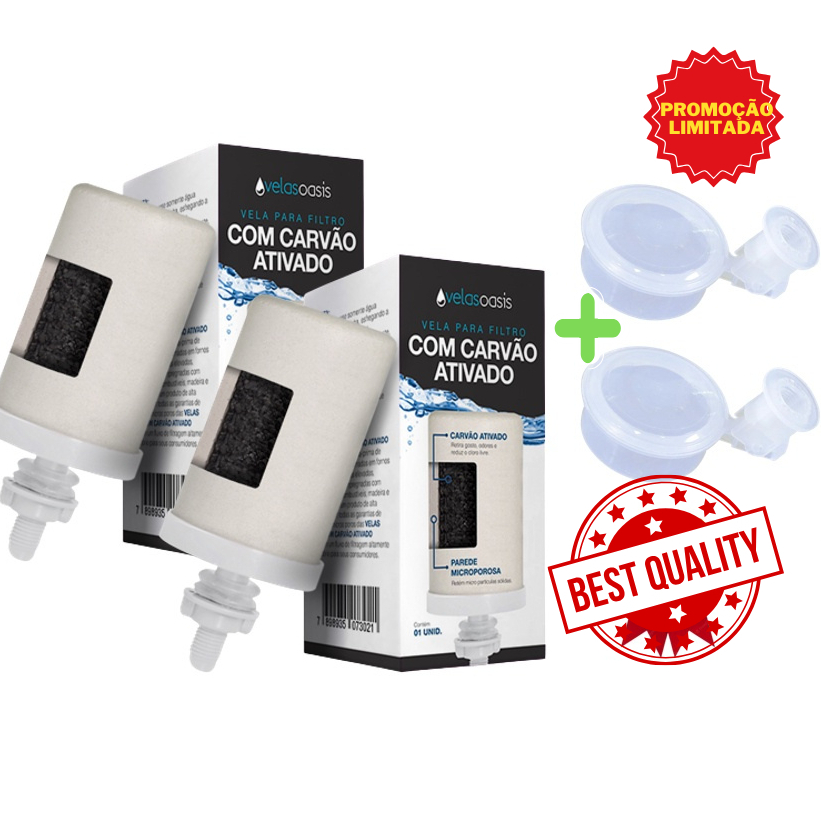 Kit 2 Velas Oasis Carvão Ativado Para Filtro Barro + 2 Boias Dosadoras Promoção
