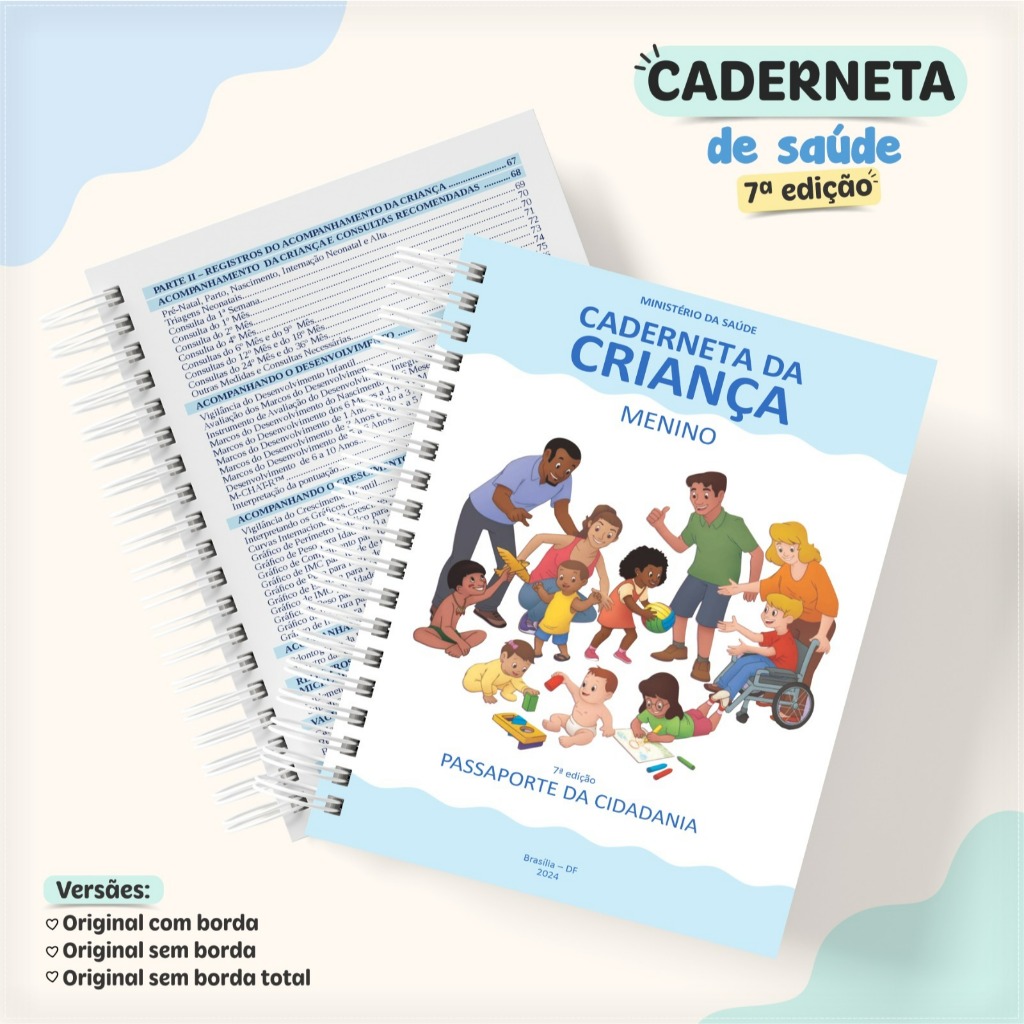Miolo impresso caderneta de Saúde 7º EDIÇÃO ( MENINO e MENINA ) 90g Folhas soltas