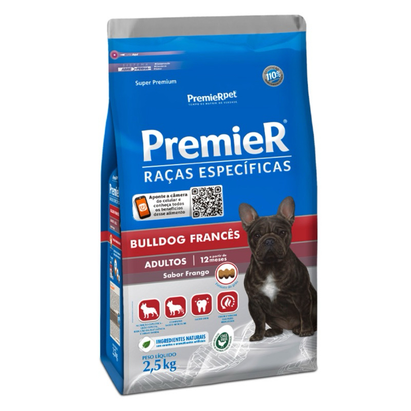 Ração Premier Raças Específicas Bulldog Francês para Cães Adultos 2,5Kg Val 02/27