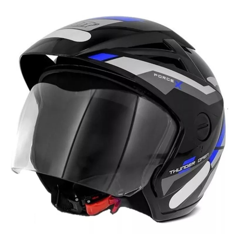 CAPACETE MOTO ABERTO EBF THUNDER OPEN MODELO FORCE PRETO AZUL