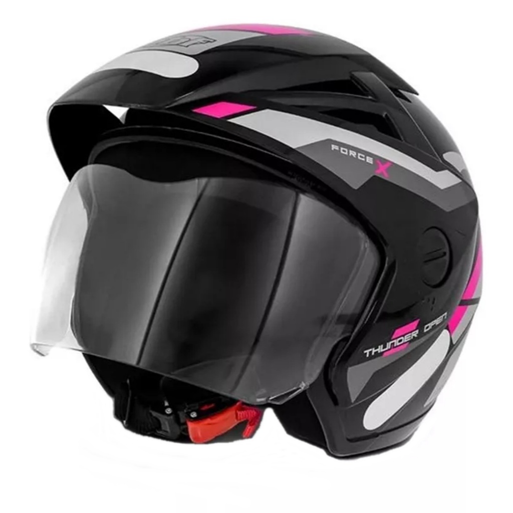 Capacete Moto Aberto Ebf Thunder Open Modelo Force Preto Rosa