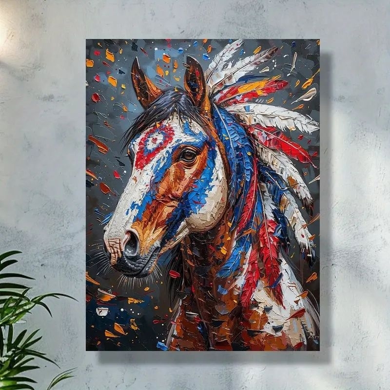 quadro decorativo cavalo índio indígena cocar colorido