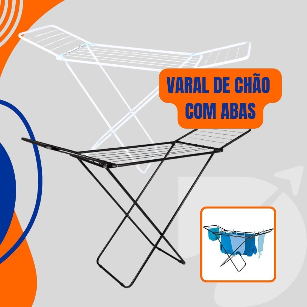 Varal de Chão com Abas Slim Aço Pintado Casa Lavanderia