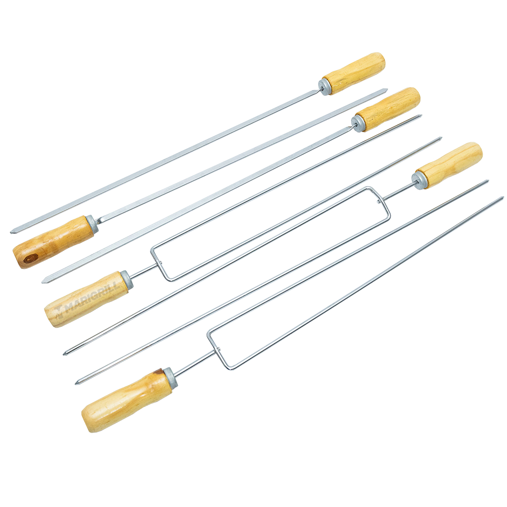 Kit 3 Espeto Espada + 3  Espeto Duplo Profissional Para Linguiça Churrasco Marivent