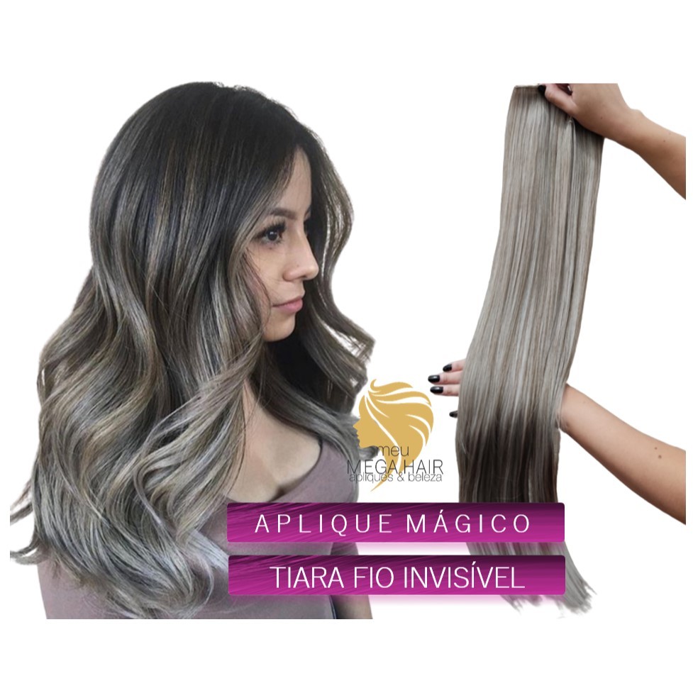 Aplique Cabelo Loiro Acinzentado 70cm Tic Tac Mechas Loiro Acinzentado Semi Humano Premium