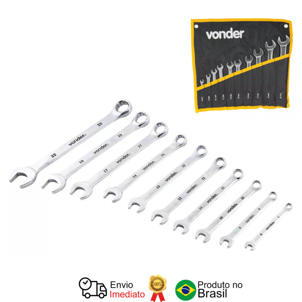 Jogo De Chaves Combinadas 6 A 22 mm Aço Cromo 10 Peças Vonder em Oferta na Shopee
