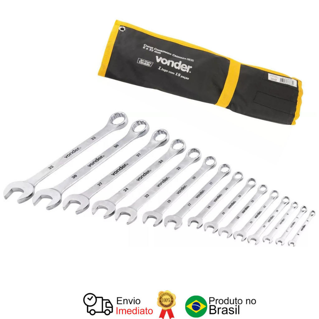 Jogo De Chaves Combinadas 6 A 32 mm Aço Cromo Kit com 15 Peças Vonder em Oferta na Shopee
