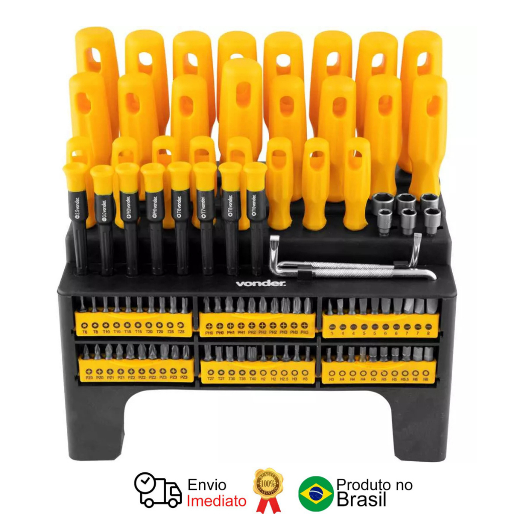Jogo De Chaves Fenda/phillips/hexalobular Kit com 100 Peças Vonder em Oferta na Shopee