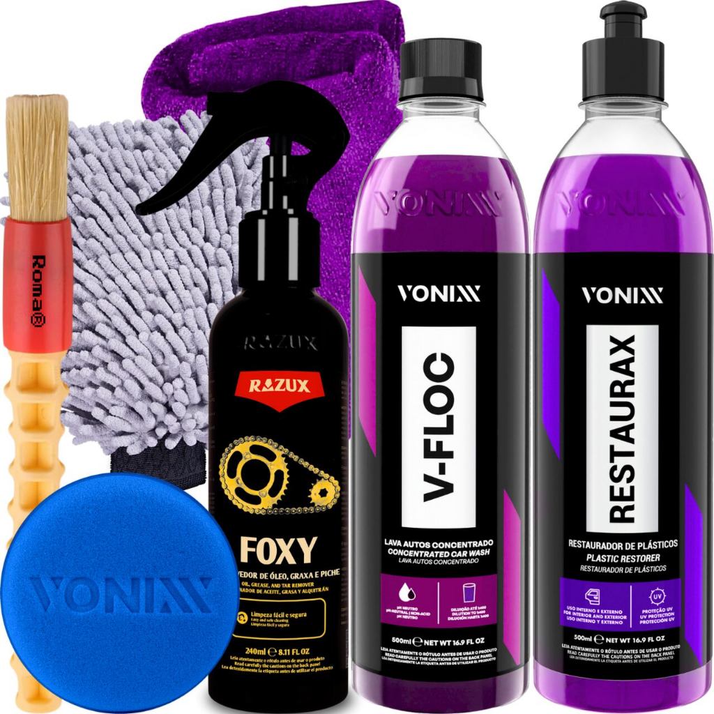 Kit Produto para Lavar Moto Renovador Shampoo Desengraxante Limpador de Corrente Vonixx em Oferta na Shopee