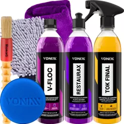Kit Produto para Lavar Moto Cera Shampoo Renovador de Plásticos Vonixx