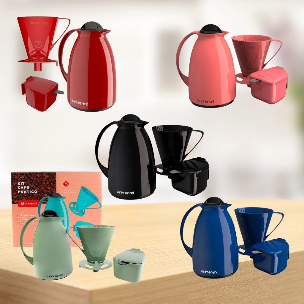 Kit Prático Garrafa Termica Café - Com açucareiro, suporte filtro e colher