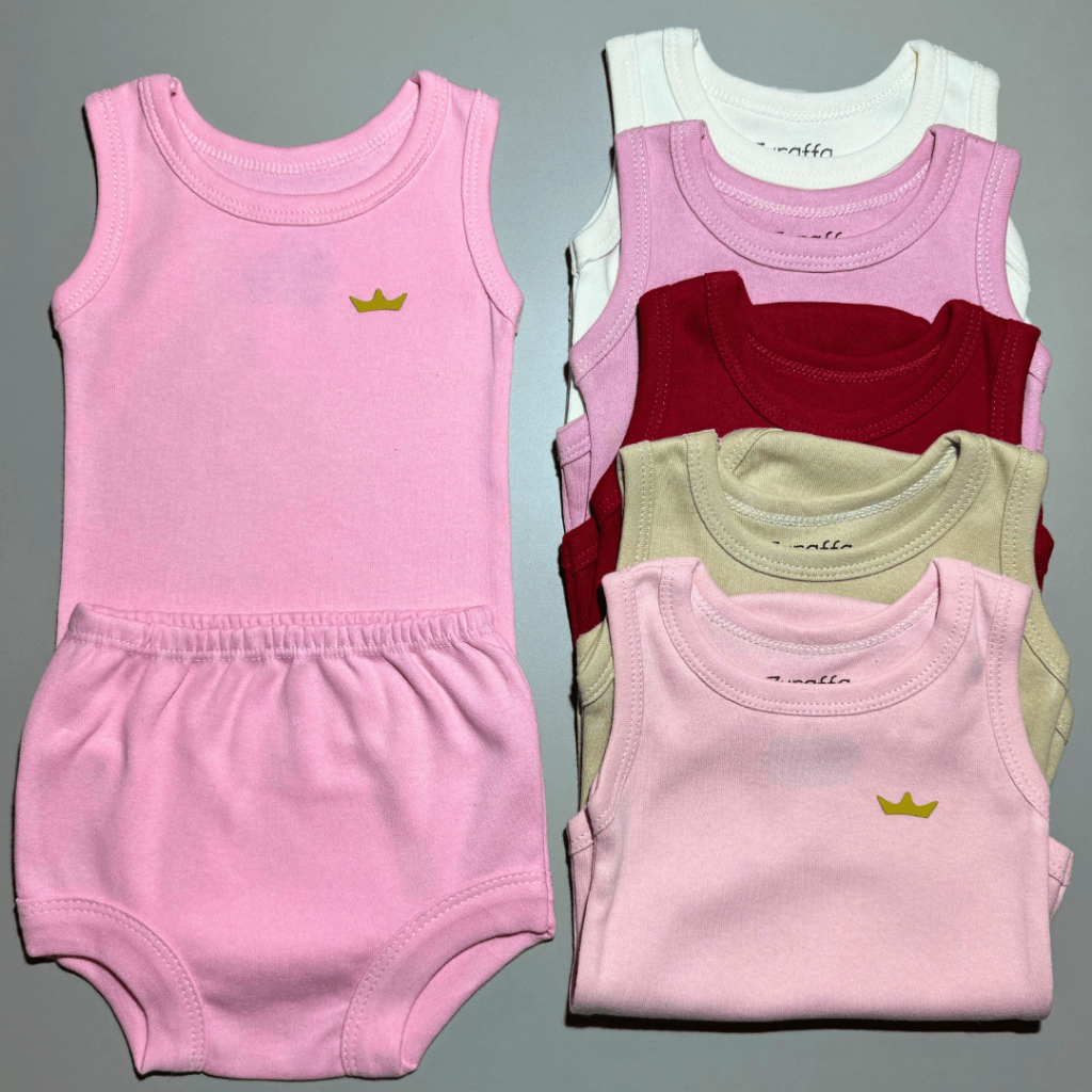 Kit 6 Peças Body Regata Tapa Fralda Algodao Feminino Masculino Liso Verão 3 Body 3 Tapa Fr...