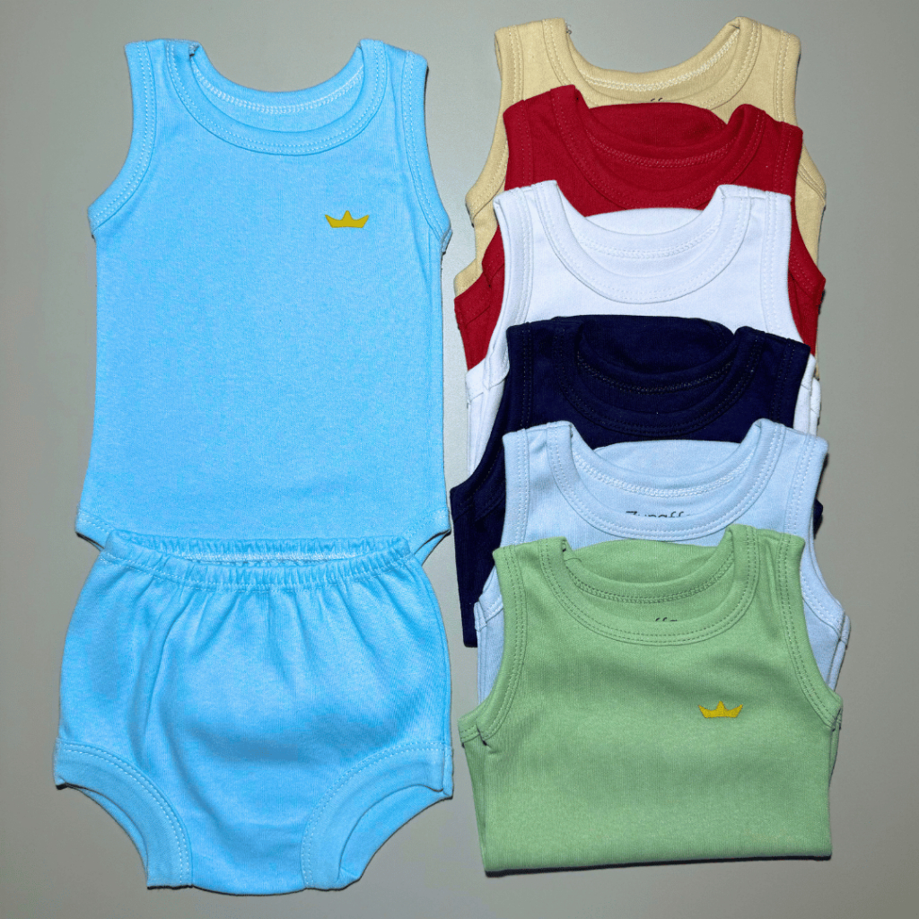 Kit 6 Peças Body Regata Tapa fralda Bebê 100% Algodão Menino Menina Cores Verão Calor Lisa