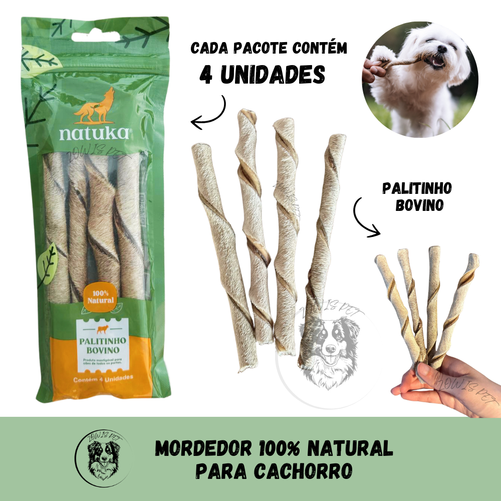Mordedor 100% Natural Pet Palitinho de Couro Bovino 4un para Cachorro – Natuka