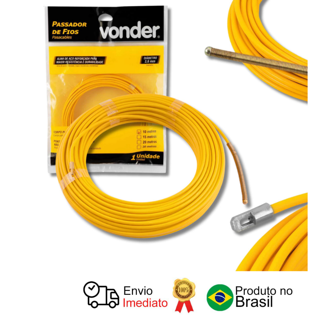 Puxa Fio Passa Fio Passador Fios 10m Alma De Aço Vonder em Oferta na Shopee