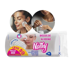 Algodão Disco Hidrófilo Dupla Face Nathy 50un Remove Maquiagem Esmalte Limpeza Facial