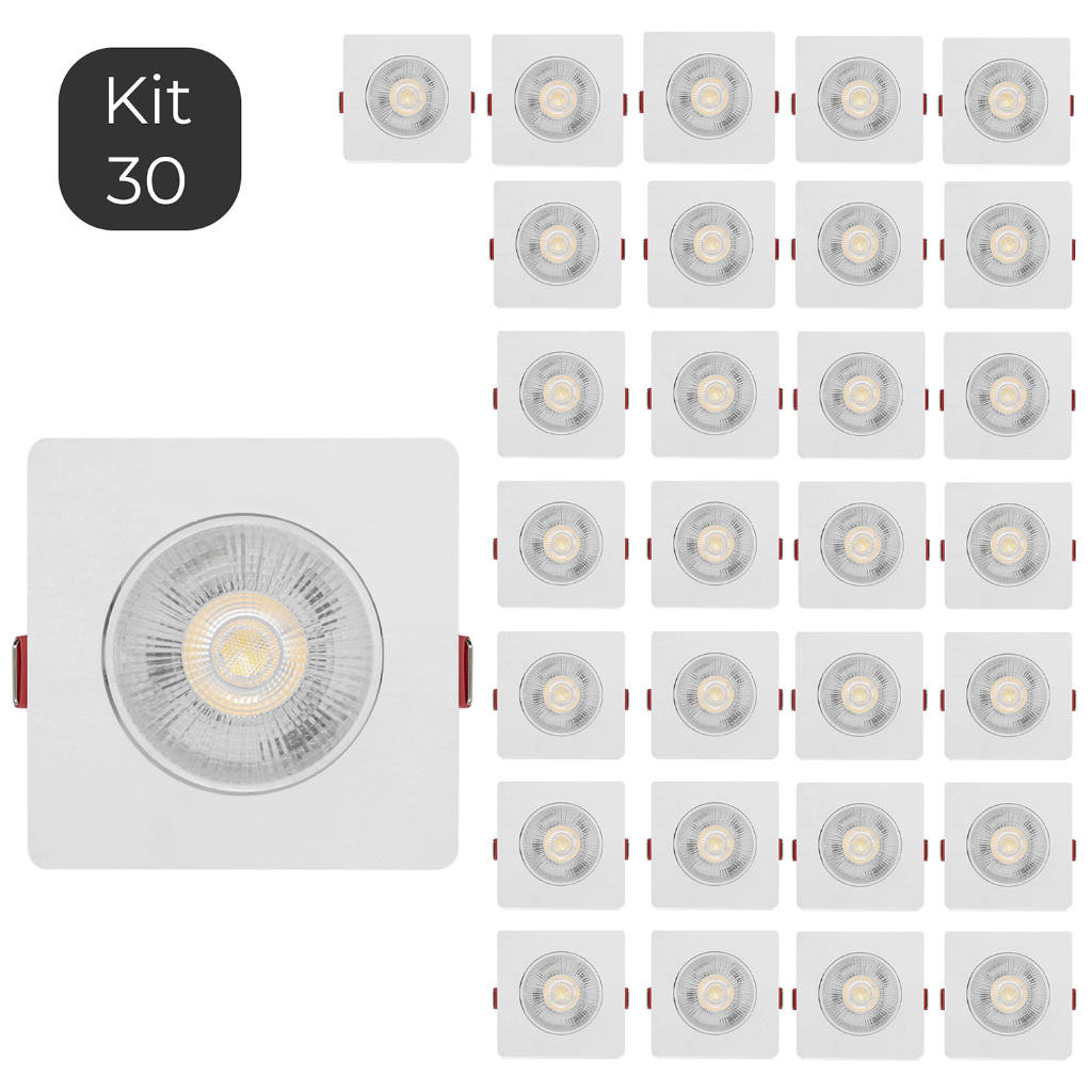 Kit 30 Spot 7w Direcionável Led Embutir Quadrado Bivolt Luz Branco Frio Neutro ou Quente 110v 220v em Oferta na Shopee