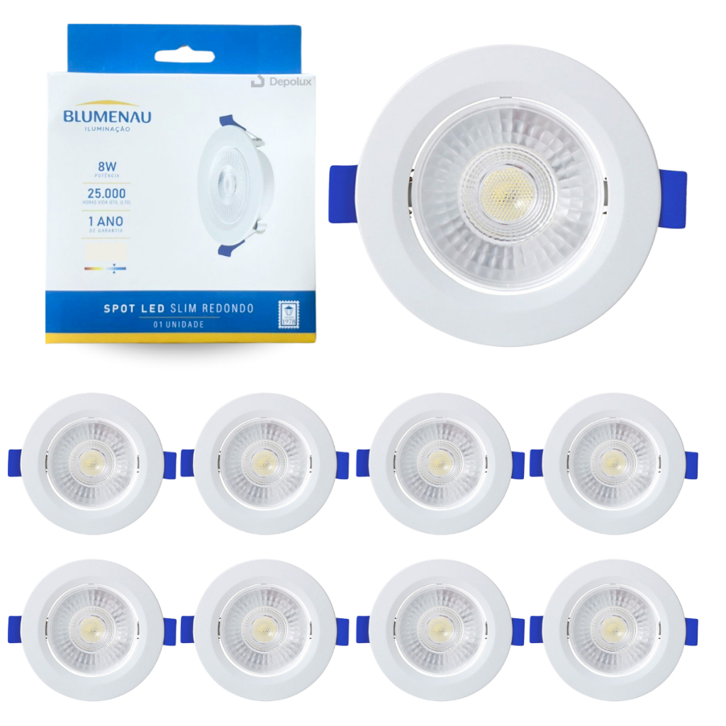 Kit 10 Spot De Led Luminária De Teto Luz Embutir Redondo 8W Direcionável Bivolt Blumenau em Oferta na Shopee