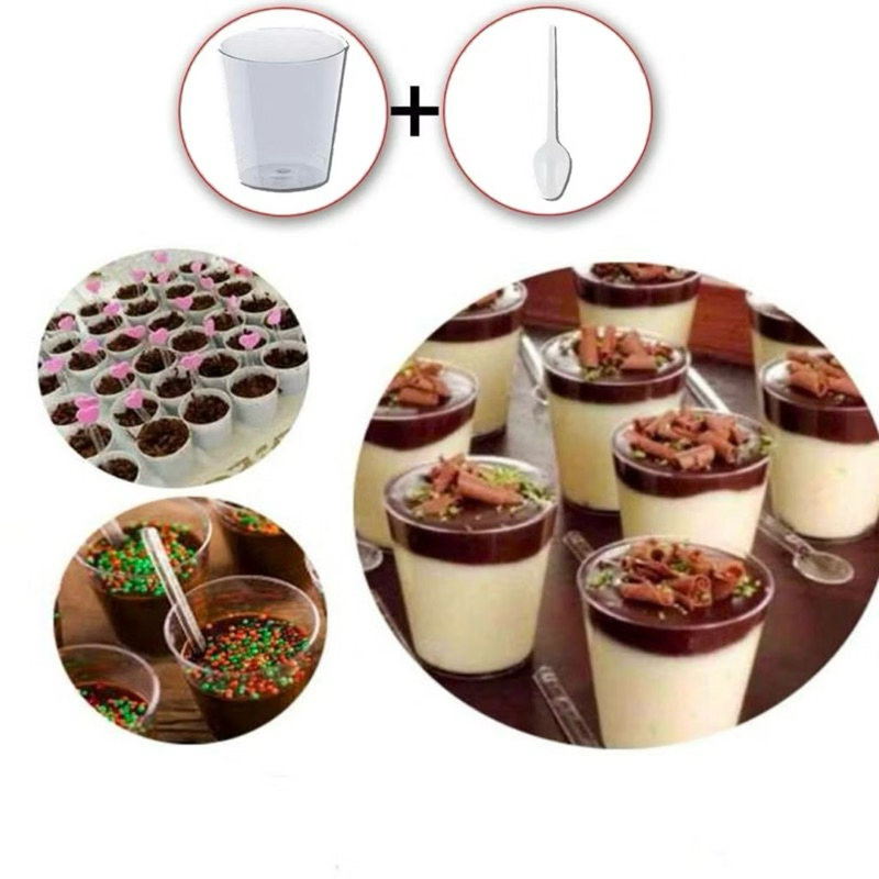 KIT 100~400 MINI COPOS 25ML ACRÍLICO + COLHERZINHAS CRISTAL – BRIGADEIRO E DOCES OFF - Home & Living