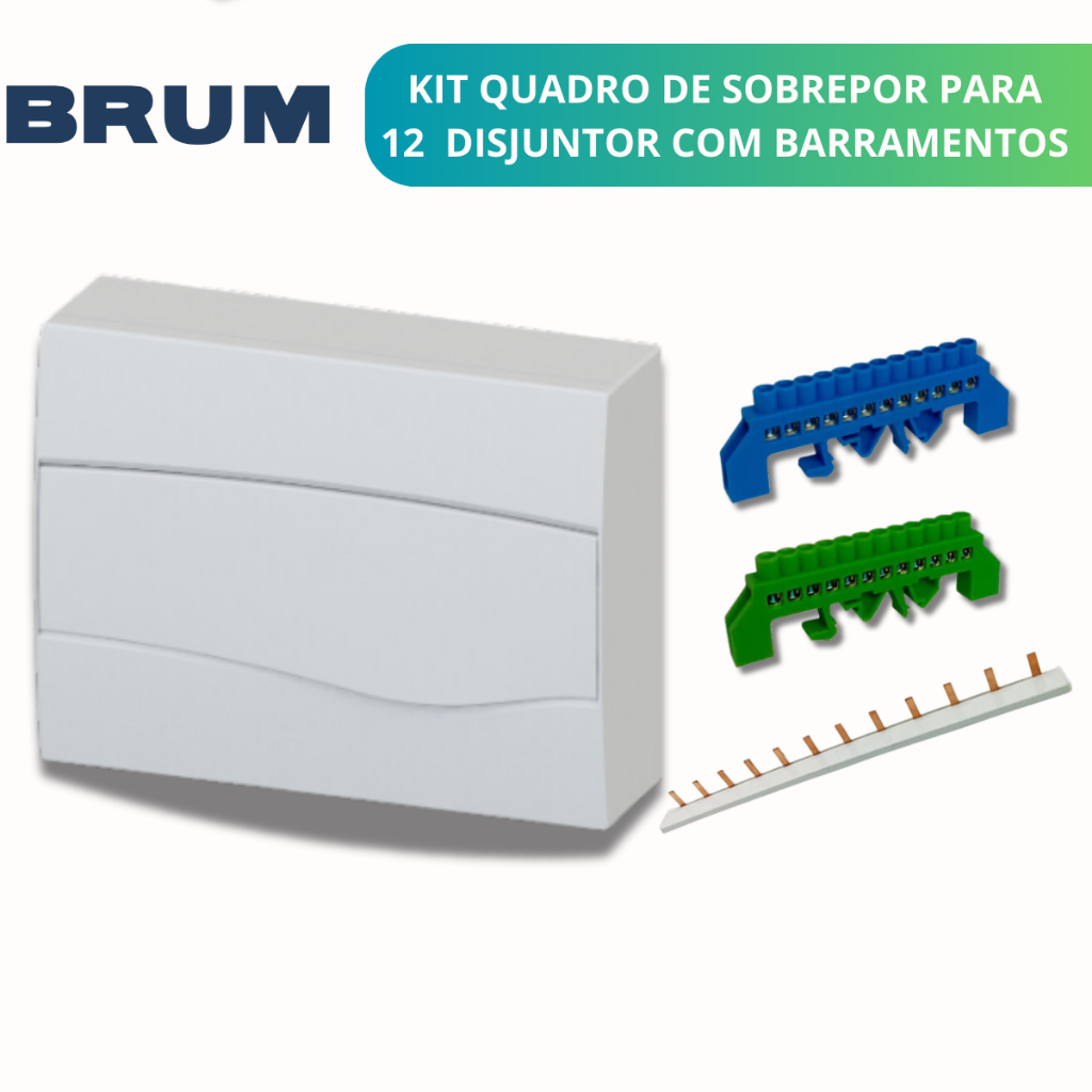 Quadro Distribuição Sobrepor 12 Disjuntor Barramento Neutro/Terra 12furos Barramento Pente Unipolar