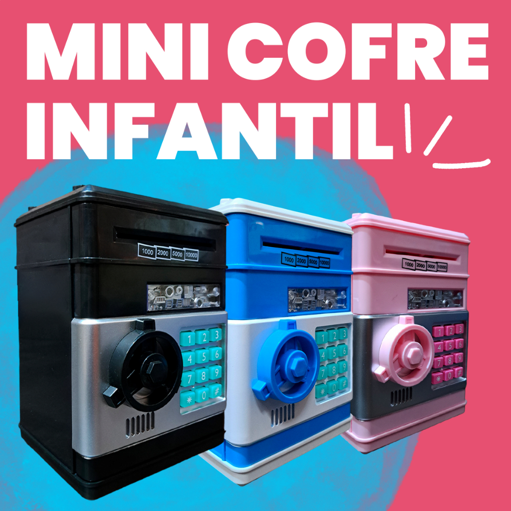 Cofre Digital Eletrônico Puxador Notas Moedas Automático Senha Alarme Mini Cores Rosa Azul Preto