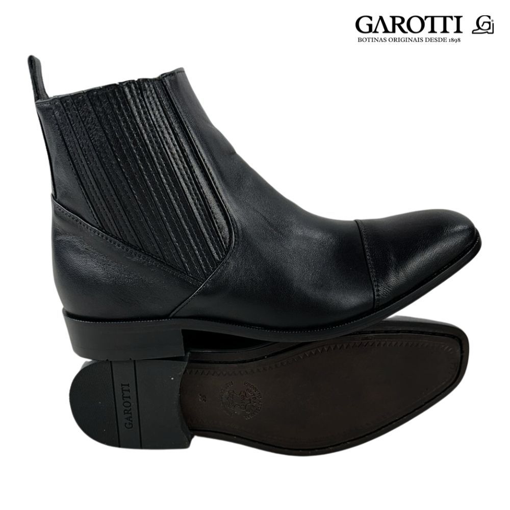 Bota Botina Masculina Garotti Preta Couro Pelica Solado De Couro