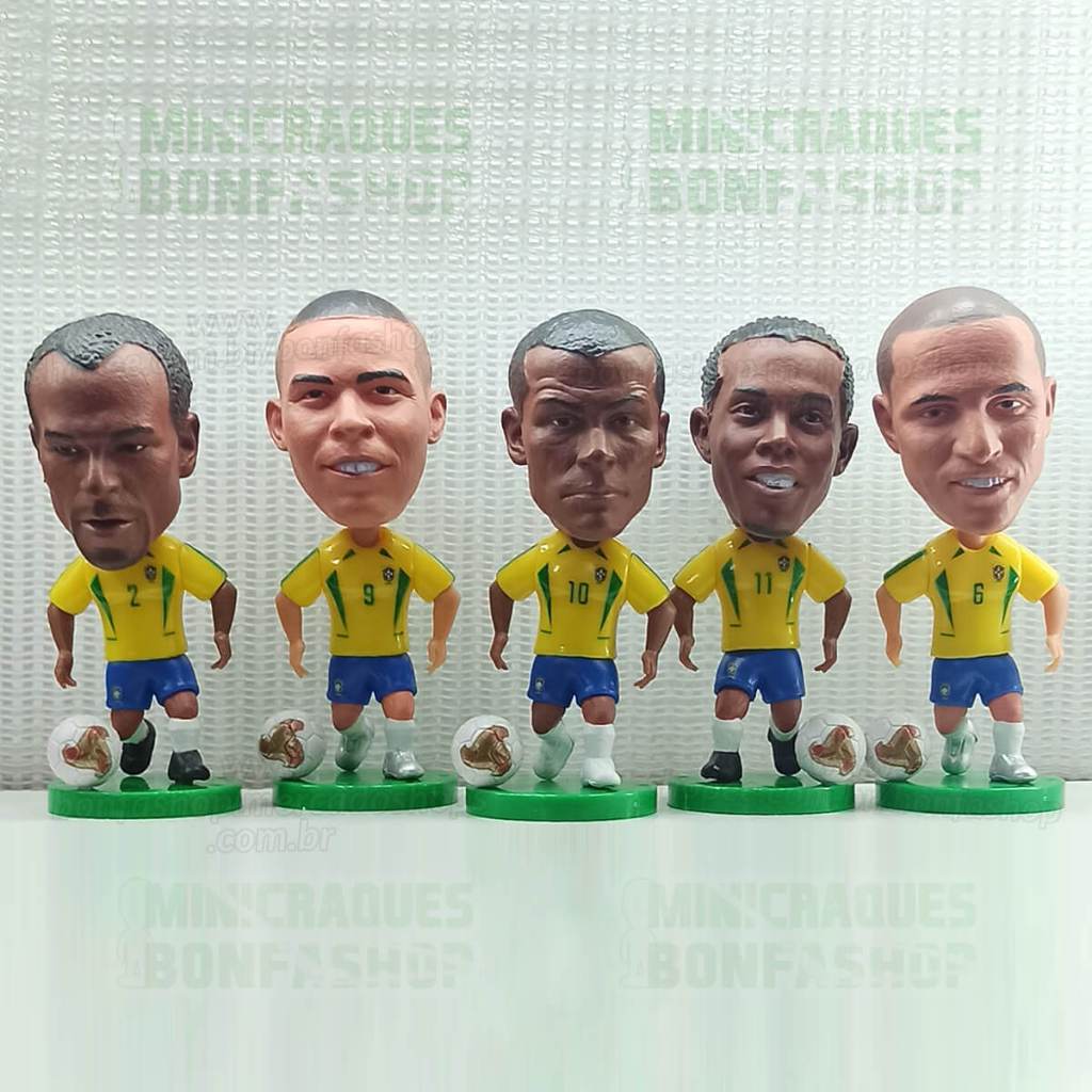 Kit Mini Craques Brasil Ronaldo Ronaldinho Cafu R Carlos - Seleção Brasileira 2002 - Miniatura Futebol Colecionável