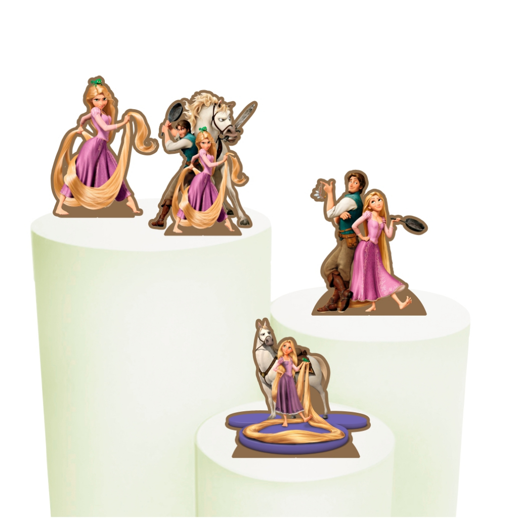 Kit de Display 4 de 20cm Totens para Decoração de Festa princesa Rapunzel em MDF Cortado a Laser
