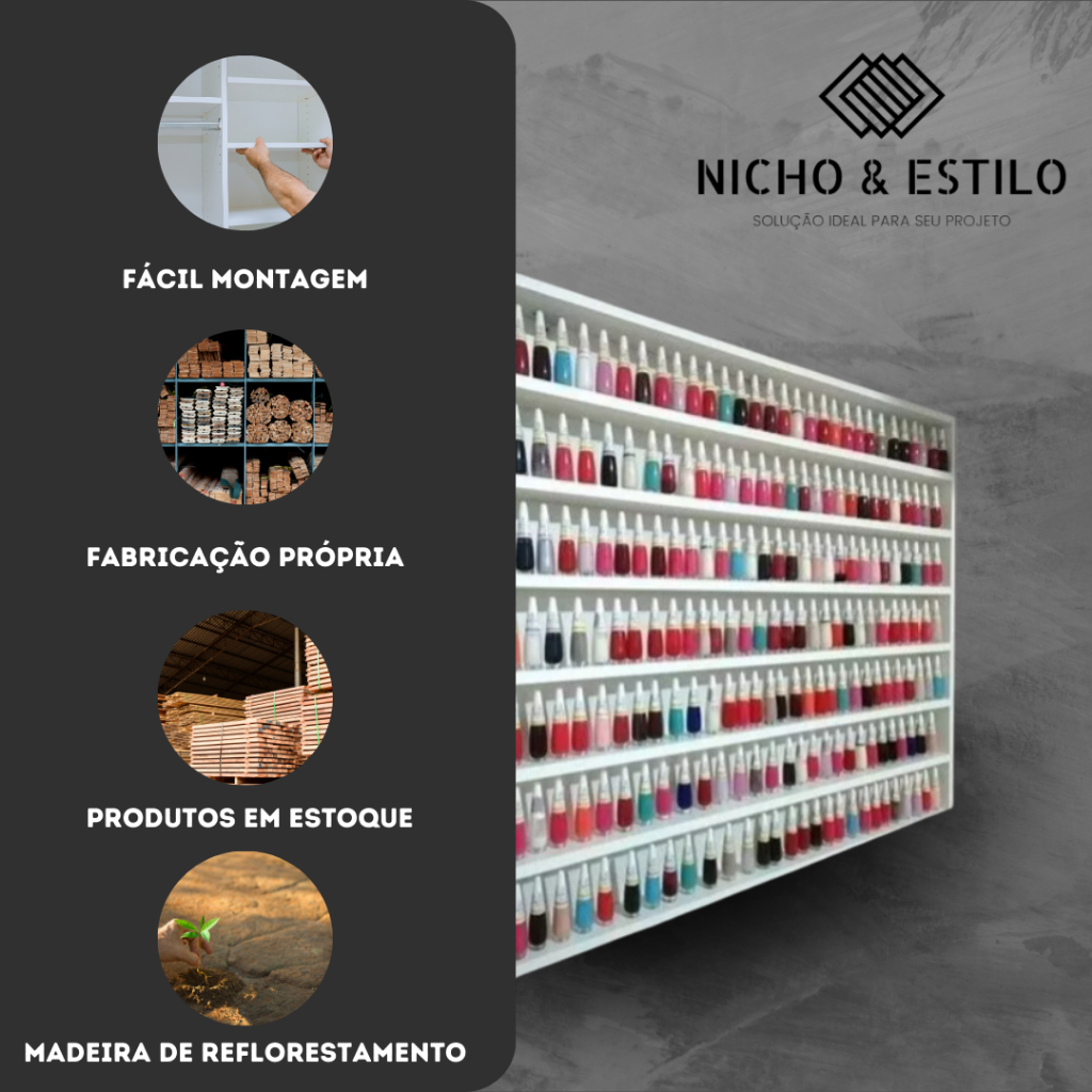 Nicho Organizador em MDF com 7 Prateleiras - Expositor para 460 Esmaltes | Escolha Sua Cor em Oferta na Shopee