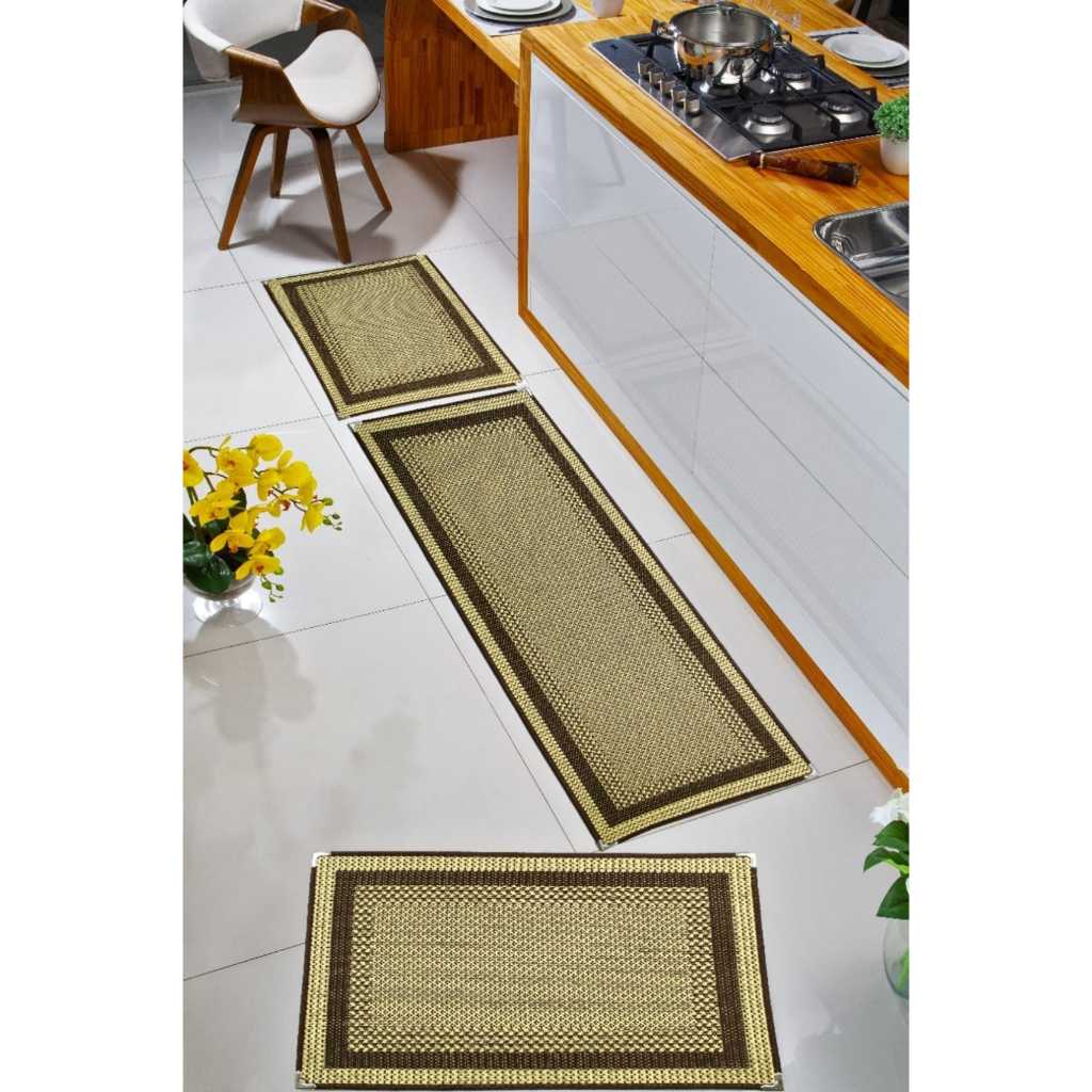 Jogo Tapete Cozinha Kit 3 Peças Base Antiderrapante Sisal em Oferta na Shopee