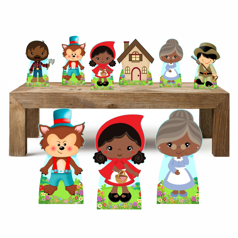 Chapeuzinho Vermelho Morena kit com 9 peças 3 de chão 6 de mesa Decoração De Festa Temática De Mesa