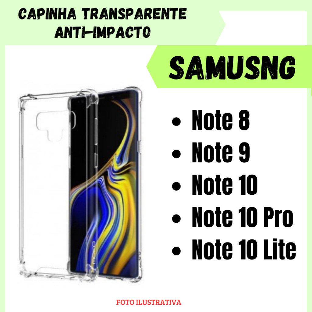Capa transparente Anti Impacto Samsung Note 8 / Note 9 / Note 10 / Note 10 Pro / Note 10 Lite / Capinha Simples CF09 em Oferta na Shopee