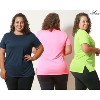 Blusa Dry Fit Plus Size Kit com 3 Blusinhas Feminina Roupa de Academia Tapa Bumbum Para Treino Curve em Oferta na Shopee