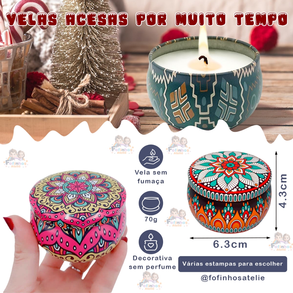 Vela Decorativa Sem Perfume Latinha 4.3 x 6.3cm Candle 70g